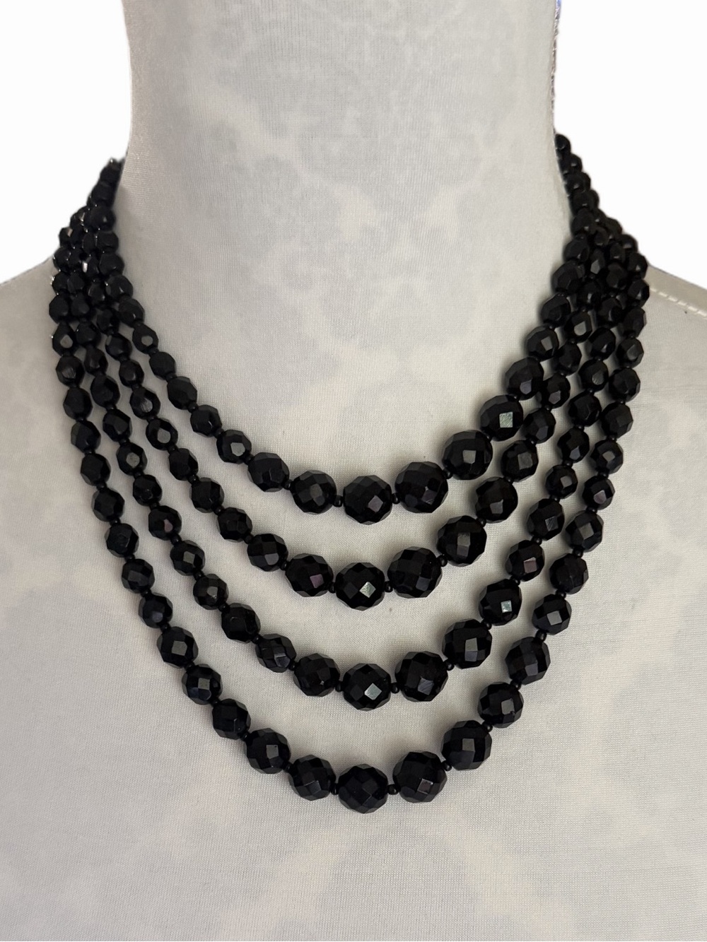 Black Faceted Multi-Strand Beaded Necklace | Layered Necklace | Elegant